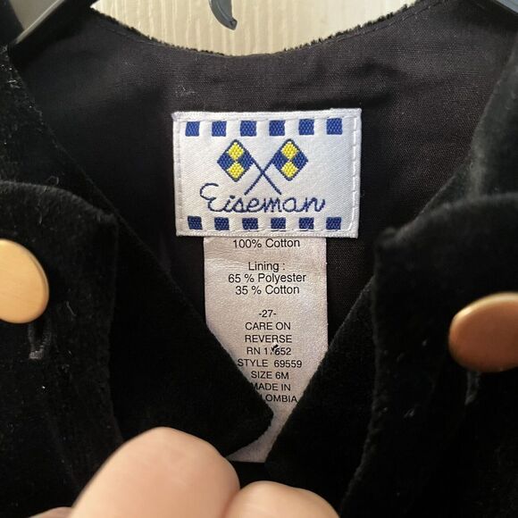 Florence Eiseman Black Velvet Snowman Longall Overalls Romper Boys 6 Months NWT - Picture 8 of 13